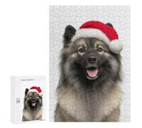 Adult Jigsaw Puzzles 300 PCS Keeshond Dog with Santa Hat Jigsaw for Adults Relaxing Games A Work of Art Birthday Present, Gifts, 300 PCS