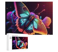 Adult Jigsaw Puzzles 300 PCS Neon Butterfly in Bloom Puzzle for Adults Brain Teaser Game Wall Decoration Birthday Present, Gifts, 300 PCS