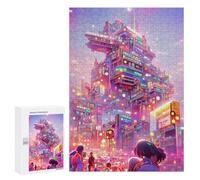 Adult Jigsaw Puzzles 300 PCS Neon Cityscape Vibrant Urban Future Puzzle for Adults Brain Teaser Game Wall Decoration Birthday Present, Gifts, 300 PCS