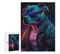 Adult Jigsaw Puzzles 300 PCS Neon Dog in Urban Style Puzzle for Adults Brain Teaser Game Wall Decoration Birthday Present, Gifts, 300 PCS