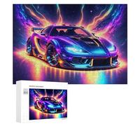 Adult Jigsaw Puzzles 300 PCS Neon Dreams Futuristic Car Art Puzzle for Adults Brain Teaser Game Wall Decoration Birthday Present, Gifts, 300 PCS