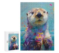 Adult Jigsaw Puzzles 300 PCS Otter Holding Gifts Jigsaw Puzzles for Adults Stress Reliever Challenging To Complete Brainteaser Family Games 300 PCS