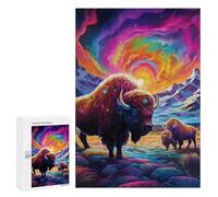 Adult Jigsaw Puzzles 300 PCS Rainbow Bison Majesty Jigsaw for Adults Relax Games Presents for Women Birthday Present, Gifts, 300 PCS