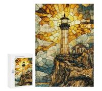 Adult Jigsaw Puzzles 300 PCS Stained Glass Lighthouse Jigsaw for Adults Relaxing Games A Work of Art Birthday Present, Gifts, 300 PCS