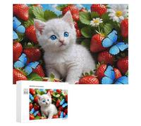 Adult Jigsaw Puzzles 300 PCS Strawberry Fields Kitten Puzzles for Adults Hands-on Game Enhance Memory Gifts for Friends And Family 300 PCS