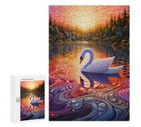 Adult Jigsaw Puzzles 300 PCS Swan Sunset Reflections Jigsaw for Adults Relax Games Presents for Women Birthday Present, Gifts, 300 PCS