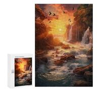 Adult Jigsaw Puzzles 300 PCS Waterfall in Sunset Teenagers Puzzles Toy Wall Decor Pattern Assembly Gifts for Friends And Family 300 PCS