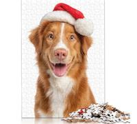 Adult Jigsaw Puzzles 300 Pieces Nova Scotia Duck Tolling Retriever Dog with Santa Hat Portrait Puzzle Jigsaws for Adults Jigsaw Puzzles for Adult 300pcs (40x28cm)