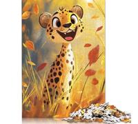 Adult Jigsaw Puzzles 300 Pieces Smiling Cheetah in Autumn Puzzle Jigsaws for Adults Jigsaw Puzzles for Adult 300pcs (40x28cm)