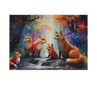 Adult Jigsaw Puzzles 38x26cm/1000pcs Fox Family in A Colorful Forest Puzzle for Adults Brain Teaser Game Wall Decoration Birthday Present, Gifts, 38x26cm/1000pcs