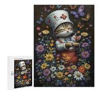 Adult Jigsaw Puzzles 500 PCS Adorable Nurse Cat with Kitten Jigsaw Puzzles for Adults Stress Reliever Challenging To Complete Brainteaser Family Games 500 PCS