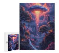 Adult Jigsaw Puzzles 500 PCS Alien Spaceship Landing Scene Jigsaw Puzzles for Adults Stress Reliever Challenging To Complete Brainteaser Family Games 500 PCS