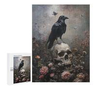Adult Jigsaw Puzzles 500 PCS Black Crow On Skull Jigsaw for Adults Relaxing Games A Work of Art Birthday Present, Gifts, 500 PCS