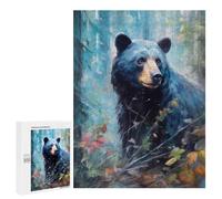 Adult Jigsaw Puzzles 500 PCS Blue Forest Bear Painting Jigsaw Puzzles for Adults Stress Reliever Challenging To Complete Brainteaser Family Games 500 PCS