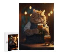 Adult Jigsaw Puzzles 500 PCS Cat in Suit Holding Beer Teenagers Puzzles Toy Wall Decor Pattern Assembly Gifts for Friends And Family 500 PCS