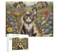 Adult Jigsaw Puzzles 500 PCS Cats in Flower Garden Puzzles for Adults Hands-on Game Enhance Memory Gifts for Friends And Family 500 PCS