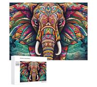 Adult Jigsaw Puzzles 500 PCS Colorful Elephant Mandala Artwork Puzzle for Adults Brain Teaser Game Wall Decoration Birthday Present, Gifts, 500 PCS