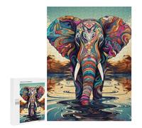 Adult Jigsaw Puzzles 500 PCS Colorful Elephant Reflection Jigsaw for Adults Relax Games Presents for Women Birthday Present, Gifts, 500 PCS