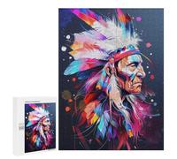 Adult Jigsaw Puzzles 500 PCS Colorful Native American Chief Art Print Jigsaw Puzzles for Adults Stress Reliever Challenging To Complete Brainteaser Family Games 500 PCS