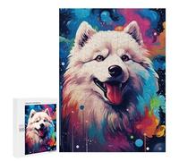 Adult Jigsaw Puzzles 500 PCS Colorful Samoyed Art Print Jigsaw Puzzles for Adults Stress Reliever Challenging To Complete Brainteaser Family Games 500 PCS