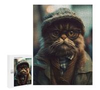 Adult Jigsaw Puzzles 500 PCS Cool Cat Hipster Portrait Jigsaw for Adults Relaxing Games A Work of Art Birthday Present, Gifts, 500 PCS