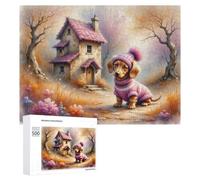 Adult Jigsaw Puzzles 500 PCS Cozy Dog Cottage Scene Puzzles for Adults Hands-on Game Enhance Memory Gifts for Friends And Family 500 PCS