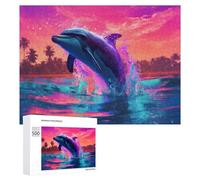Adult Jigsaw Puzzles 500 PCS Dolphin Splash Paradise Puzzle for Adults Brain Teaser Game Wall Decoration Birthday Present, Gifts, 500 PCS