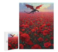 Adult Jigsaw Puzzles 500 PCS Dragon Over Poppy Field-1 Jigsaw Puzzles for Adults Stress Reliever Challenging To Complete Brainteaser Family Games 500 PCS