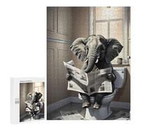 Adult Jigsaw Puzzles 500 PCS Elephant Reading Newspaper in Bathroom-1 Puzzle for Adults Brain Teaser Game Wall Decoration Birthday Present, Gifts, 500 PCS