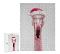 Adult Jigsaw Puzzles 500 PCS Flamingo Wearing Santa Hat Jigsaw for Adults Relaxing Games A Work of Art Birthday Present, Gifts, 500 PCS