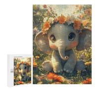 Adult Jigsaw Puzzles 500 PCS Floral Crown Elephant Art Jigsaw Puzzles for Adults Stress Reliever Challenging To Complete Brainteaser Family Games 500 PCS