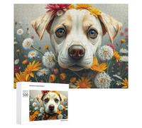 Adult Jigsaw Puzzles 500 PCS Floral Crowned Dog Portrait Jigsaw for Adults Relax Games Presents for Women Birthday Present, Gifts, 500 PCS