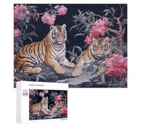 Adult Jigsaw Puzzles 500 PCS Floral Tigers in Harmony Puzzles for Adults Hands-on Game Enhance Memory Gifts for Friends And Family 500 PCS