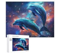 Adult Jigsaw Puzzles 500 PCS Galactic Dolphins A Cosmic Dance Puzzle for Adults Brain Teaser Game Wall Decoration Birthday Present, Gifts, 500 PCS