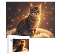 Adult Jigsaw Puzzles 500 PCS Golden Tabby Cat Glow Puzzle for Adults Brain Teaser Game Wall Decoration Birthday Present, Gifts, 500 PCS