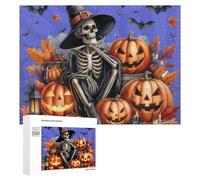 Adult Jigsaw Puzzles 500 PCS Halloween Skeleton with Pumpkins Puzzle for Adults Brain Teaser Game Wall Decoration Birthday Present, Gifts, 500 PCS