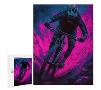 Adult Jigsaw Puzzles 500 PCS Mountain Biker in Neon Glow Jigsaw for Adults Relaxing Games A Work of Art Birthday Present, Gifts, 500 PCS