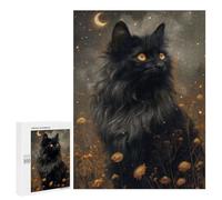 Adult Jigsaw Puzzles 500 PCS Mystic Black Cat And Moon Teenagers Puzzles Toy Wall Decor Pattern Assembly Gifts for Friends And Family 500 PCS