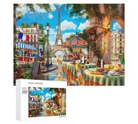 Adult Jigsaw Puzzles 500 PCS Parisian Café with Eiffel Tower View Puzzle for Adults Brain Teaser Game Wall Decoration Birthday Present, Gifts, 500 PCS