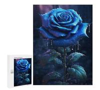 Adult Jigsaw Puzzles 500 PCS Rainy Blue Rose Flower Teenagers Puzzles Toy Wall Decor Pattern Assembly Gifts for Friends And Family 500 PCS