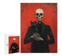Adult Jigsaw Puzzles 500 PCS Skull in Suit with Black Cat -3 Jigsaw Puzzles for Adults Stress Reliever Challenging To Complete Brainteaser Family Games 500 PCS