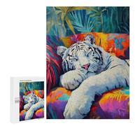Adult Jigsaw Puzzles 500 PCS Sleeping White Tiger Teenagers Puzzles Toy Wall Decor Pattern Assembly Gifts for Friends And Family 500 PCS