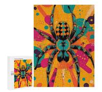 Adult Jigsaw Puzzles 500 PCS Vibrant Spider Illustration Arachnids in A Bold Pop Art Style Colorful Spider Art Jigsaw for Adults Relaxing Games A Work of Art Birthday Present, Gifts, 500 PCS