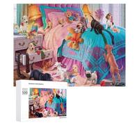 Adult Jigsaw Puzzles 500 PCS Whimsical Canine Gathering in A Cozy Room Jigsaw for Adults Relax Games Presents for Women Birthday Present, Gifts, 500 PCS