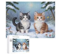Adult Jigsaw Puzzles 500 PCS Winter Cats in Snow Puzzles for Adults Hands-on Game Enhance Memory Gifts for Friends And Family 500 PCS