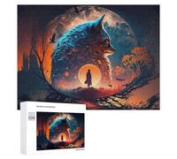 Adult Jigsaw Puzzles 500 PCS Wolf Silhouette Against Moonlit Sky Puzzles for Adults Hands-on Game Enhance Memory Gifts for Friends And Family 500 PCS