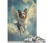 Adult Jigsaw Puzzles 500 Pieces Australian Shepherd Angel Pet Loss Tribute Dog with Wings Wooden Puzzles for Teenagers Gifts For Family Fun & Game Night 500pcs (52x38cm)