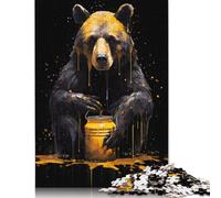 Adult Jigsaw Puzzles 500 Pieces Bear with A Pot Wood Puzzle for Adults Sustainable Puzzle for Adults 500pcs (52x38cm)