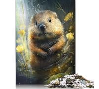Adult Jigsaw Puzzles 500 Pieces Beaver Watersketch Drawing Wooden Puzzles for Adults Puzzles Brain Teaser Puzzle 500pcs (52x38cm)