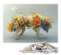 Adult Jigsaw Puzzles 500 Pieces Bee Flowers Floral Style Poster, Picture, Metal Print, Paint by Chris Nolan Wooden Puzzles for Adults Puzzles Brain Teaser Puzzle 500pcs (52x38cm)